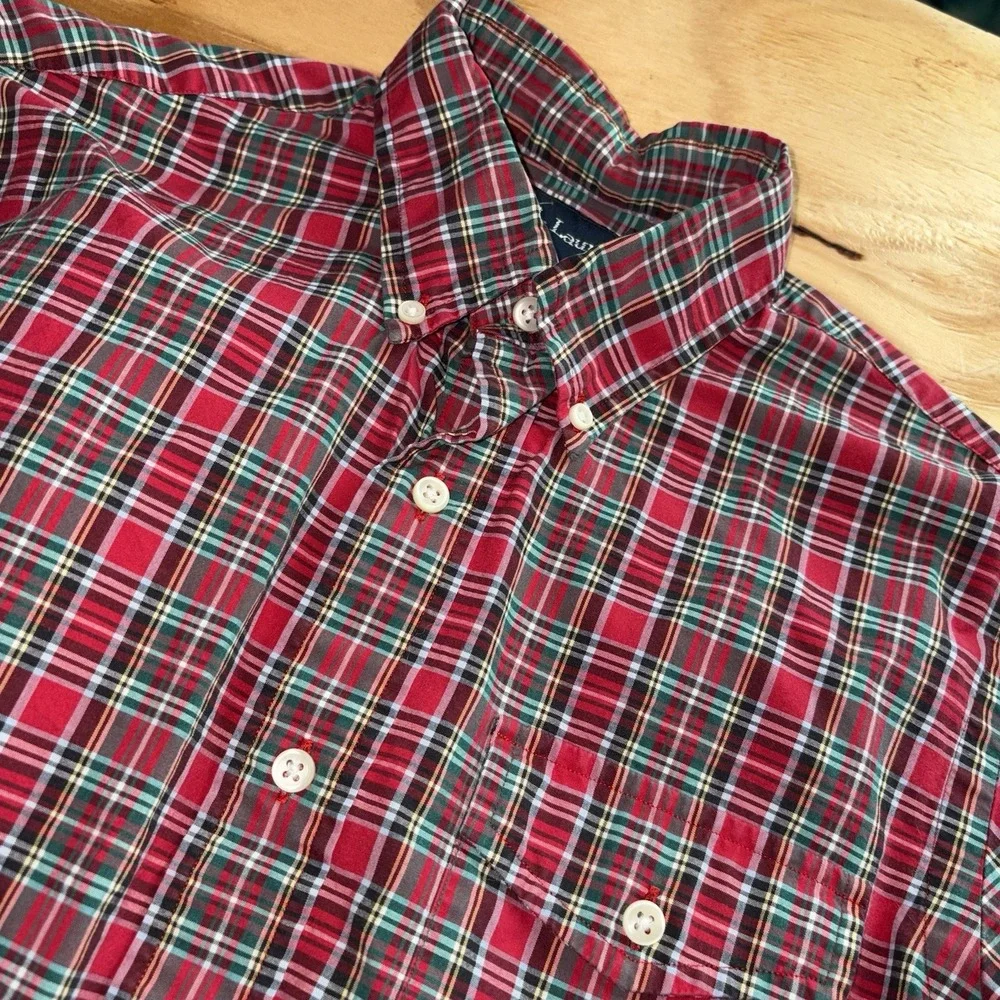 Polo Ralph Lauren Men's Red Green Tartan Plaid Work Shirt One Pocket Small